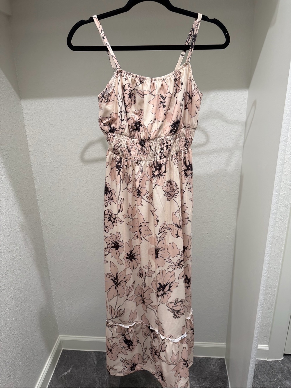 Grace Karin Blush Pink Floral Maxi Dress with Smocked Waist
